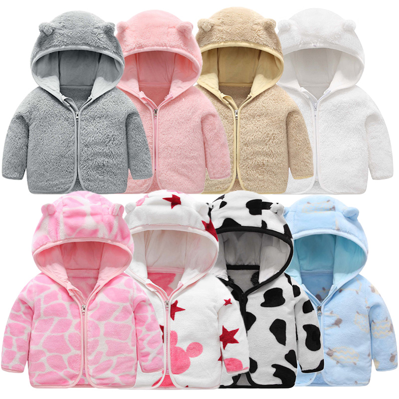 Baby Clothing Zip - Jaket flanel anak perempuan, mantel berkerudung